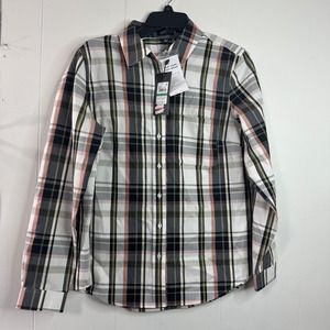 Jones New York Womens Casual Button Down Shirt Size Large Long Sleeve Plaid New
